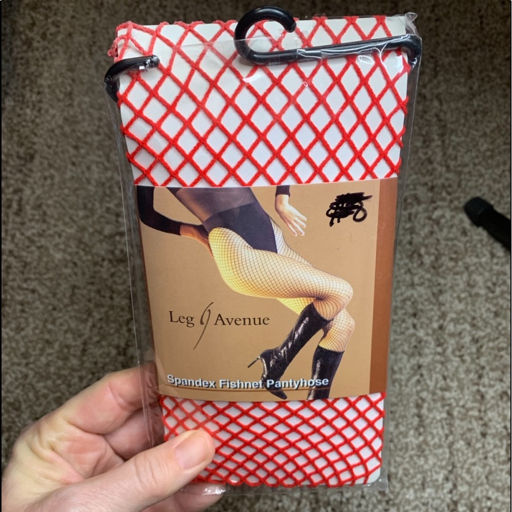 Hosiery--Red spandex fishnet pantyhose, one size, NWT
